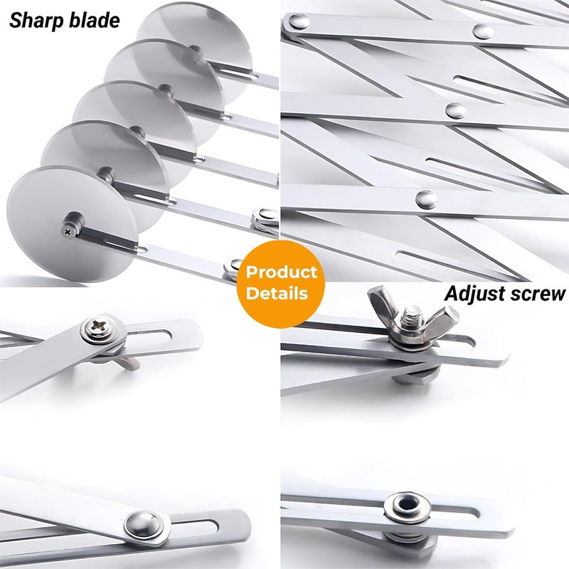 Amroicus 5 Wheel Pastry Cutter, Stainless Steel Pizza Slicer, Expandable Dough Cutter, Multi-Round Pastry Knife, Baking Cutter Roller Cookie Ravioli Cutter Wheel Divider - Image 5
